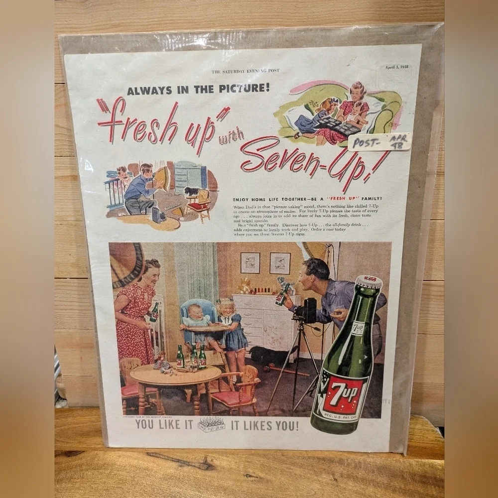 Vintage Seven-Up Advertisement Poster April 3 1948 11x14